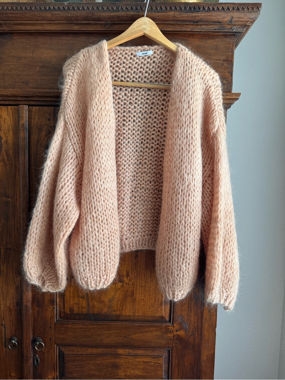 Maiami Mohair Big Bomber Handmade Knit Open Cardigan Medium Large